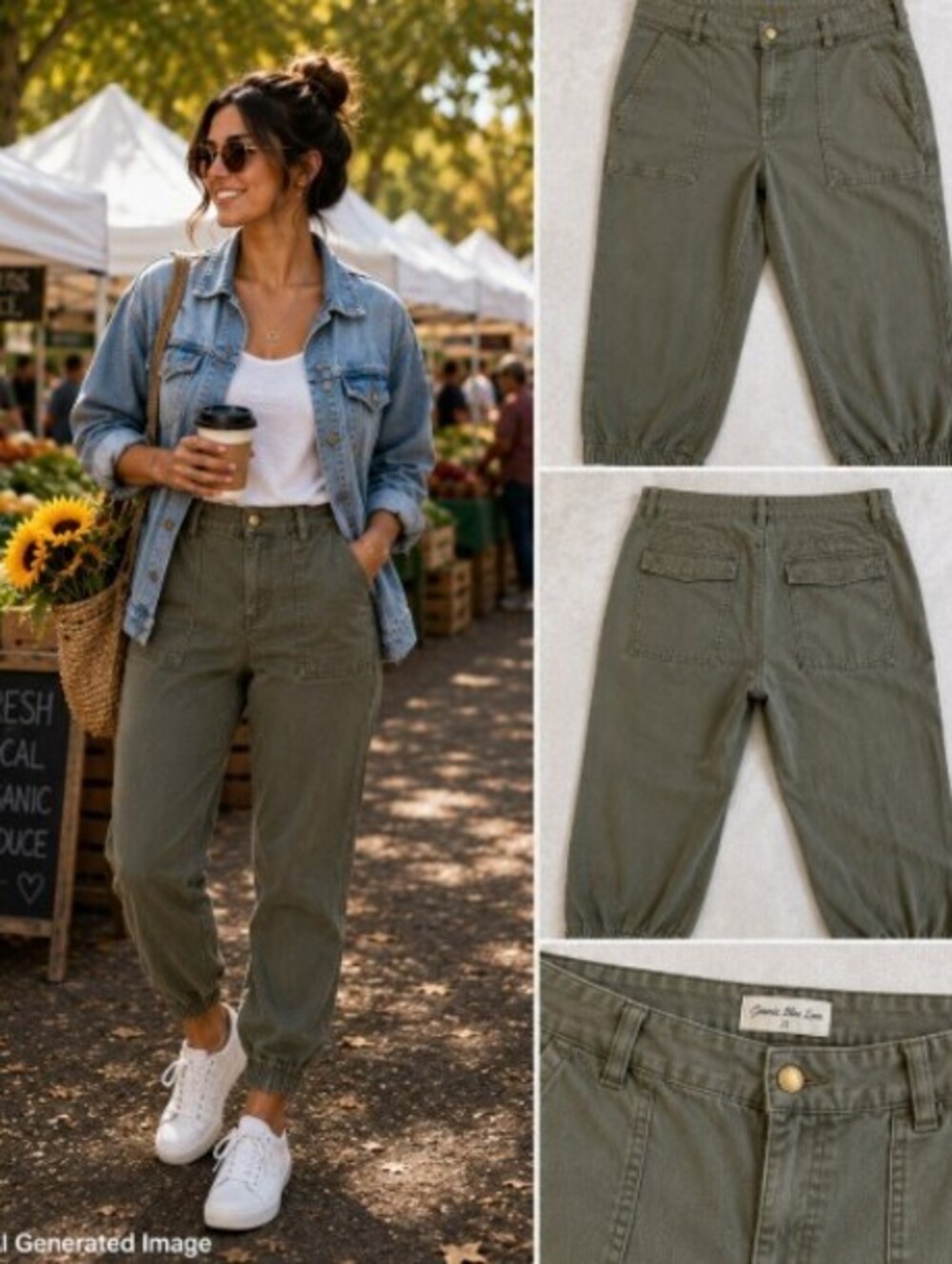 Cosmic Blue Love Womens 31 Olive Green Stretch Jogger Pants Elastic Cuff
